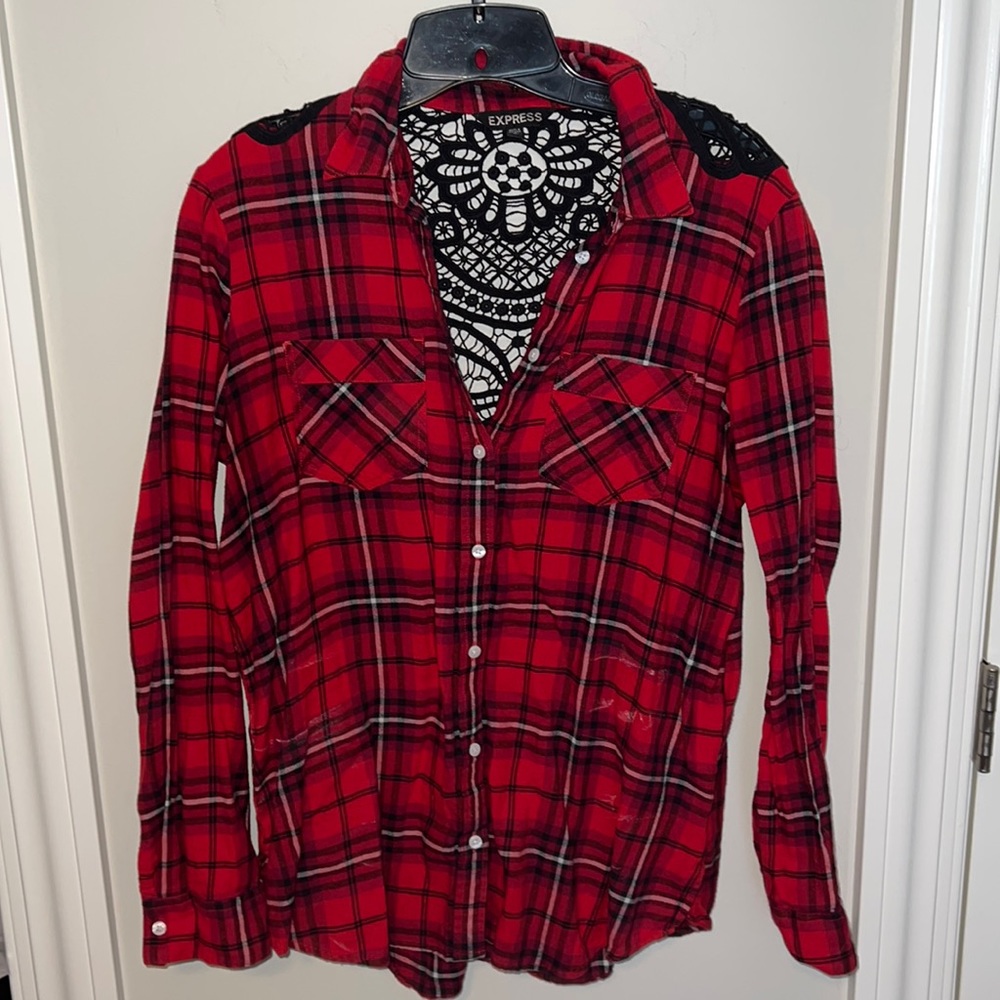 Express lace detail flannel shirt